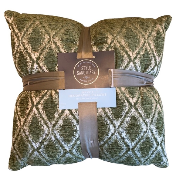 nwt Style Sanctuary Decorative Pillow Set (2) Soft Woven Plush Aztec Green White - Picture 6 of 9